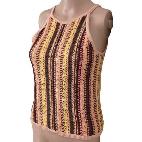 Madewell Crochet Janson Sweater Tank XS Swank Top Rainbow Striped Cotton Neutral - Picture 5 of 16